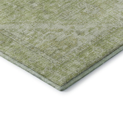 8' Sage And Beige Medallion Washable Round Rug With UV Protection