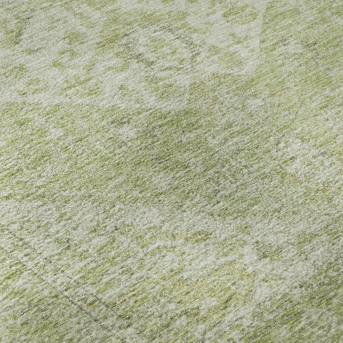 8' Sage And Beige Medallion Washable Round Rug With UV Protection