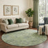 8' Artichoke Green And Gray Damask Washable Round Rug With UV Protection