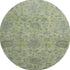 8' Artichoke Green And Gray Damask Washable Round Rug With UV Protection