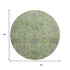 8' Artichoke Green And Gray Damask Washable Round Rug With UV Protection