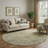 8' Beige And Gray Damask Washable Round Rug With UV Protection
