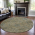 8' Beige And Gray Damask Washable Round Rug With UV Protection