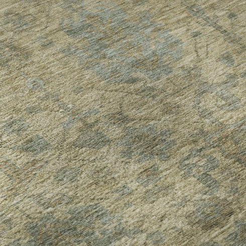 8' Beige And Gray Damask Washable Round Rug With UV Protection