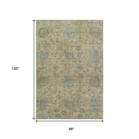 8' X 10' Beige And Gray Damask Washable Area Rug With UV Protection