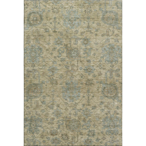 9' X 12' Beige And Gray Damask Washable Area Rug With UV Protection