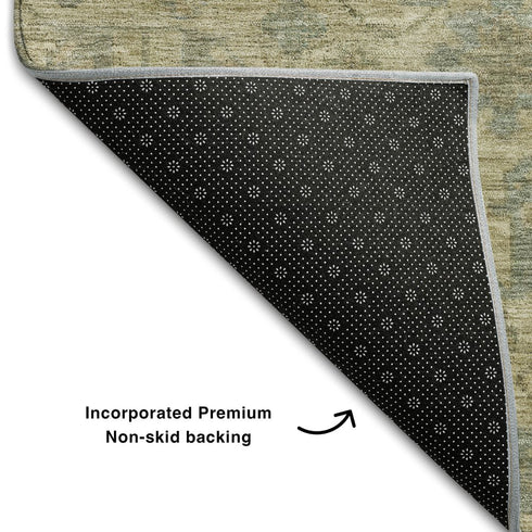 9' X 12' Beige And Gray Damask Washable Area Rug With UV Protection