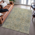 9' X 12' Beige And Gray Damask Washable Area Rug With UV Protection