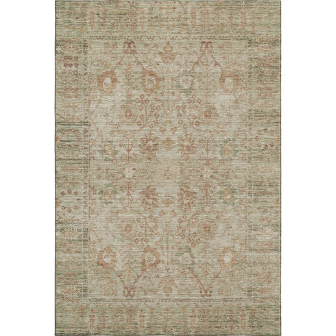 8' X 10' Beige And Coral Oriental Washable Area Rug With UV Protection