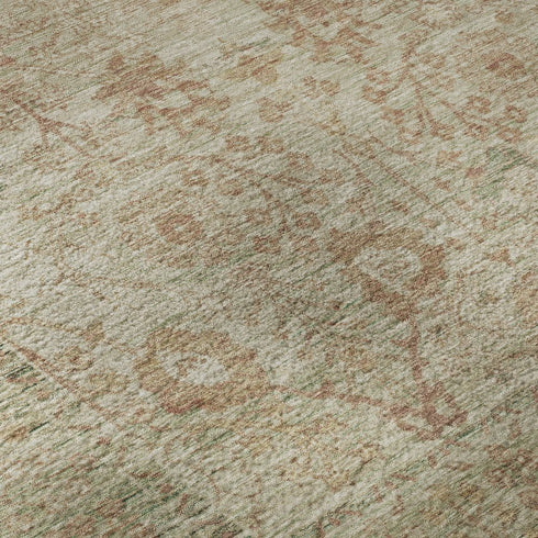 8' X 10' Beige And Coral Oriental Washable Area Rug With UV Protection