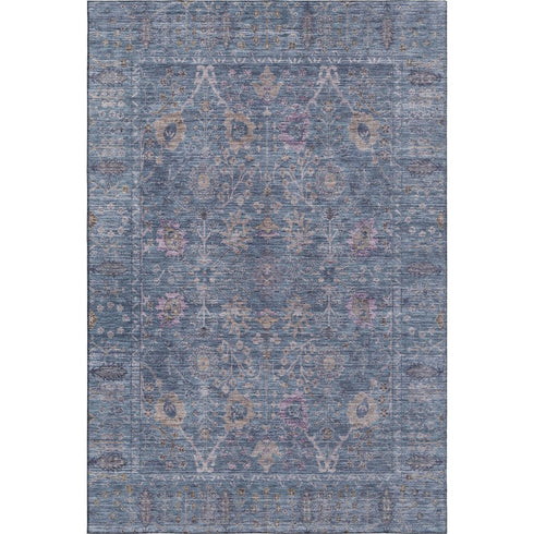 5' X 8' Blue And Brown Oriental Washable Area Rug With UV Protection