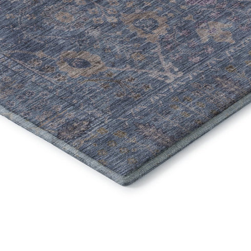 5' X 8' Blue And Brown Oriental Washable Area Rug With UV Protection