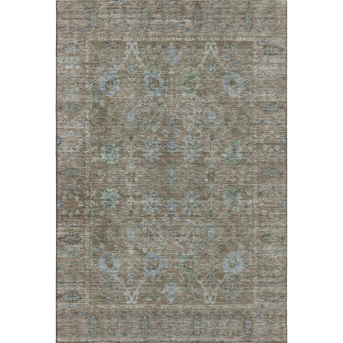 5' X 8' Brown And Blue Oriental Washable Area Rug With UV Protection
