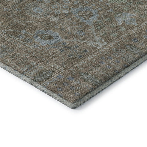 5' X 8' Brown And Blue Oriental Washable Area Rug With UV Protection