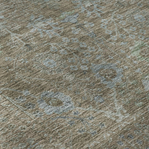 5' X 8' Brown And Blue Oriental Washable Area Rug With UV Protection