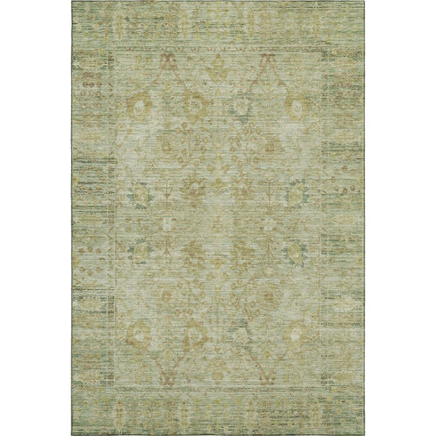 5' X 8' Sage Gray And Gold Oriental Washable Area Rug With UV Protection