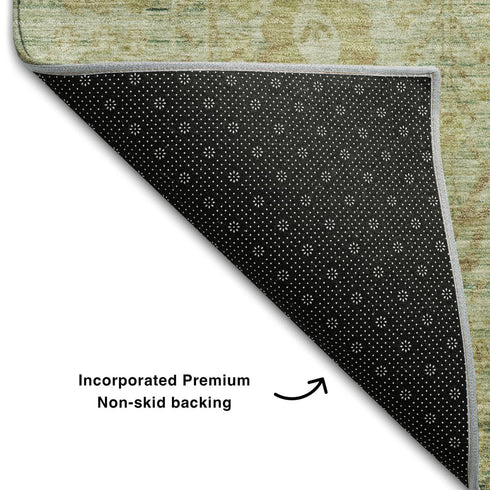 5' X 8' Sage Gray And Gold Oriental Washable Area Rug With UV Protection