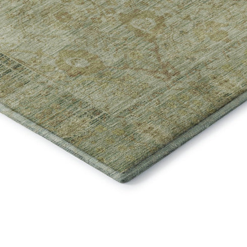 5' X 8' Sage Gray And Gold Oriental Washable Area Rug With UV Protection