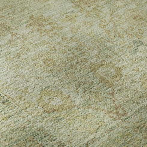 5' X 8' Sage Gray And Gold Oriental Washable Area Rug With UV Protection