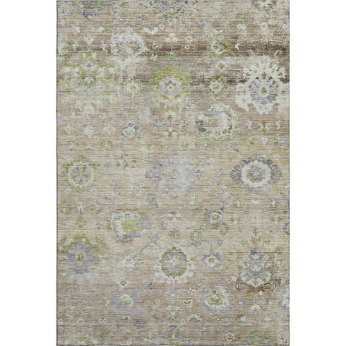 8' X 10' Beige Green And Blue Floral Washable Area Rug With UV Protection