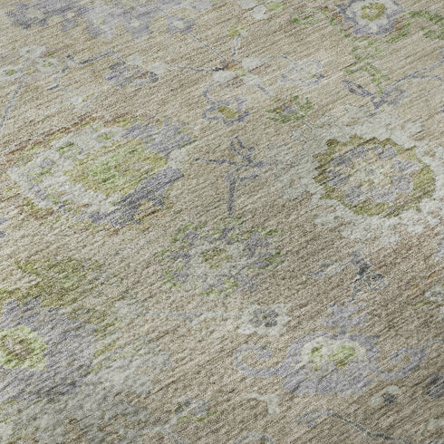 8' X 10' Beige Green And Blue Floral Washable Area Rug With UV Protection