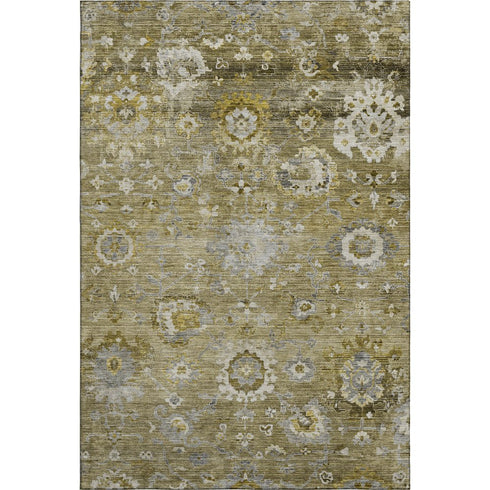 5' X 8' Brown Gray And Gold Floral Washable Area Rug With UV Protection