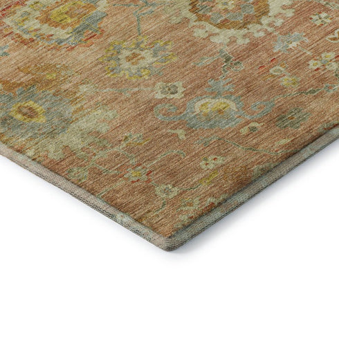 5' X 8' Coral Gold And Blue Floral Washable Area Rug With UV Protection