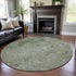 8' Mint Green Purple And Beige Floral Washable Round Rug With UV Protection