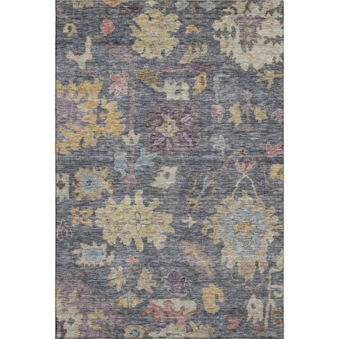 5' X 8' Blue Gold And Coral Floral Washable Area Rug With UV Protection