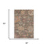 5' X 8' Brown Beige And Coral Floral Washable Area Rug With UV Protection