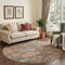 8' Brown Beige And Coral Floral Washable Round Rug With UV Protection