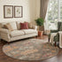 8' Brown Beige And Coral Floral Washable Round Rug With UV Protection