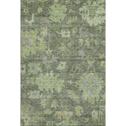 8' X 10' Fern Green And Gray Floral Washable Area Rug With UV Protection