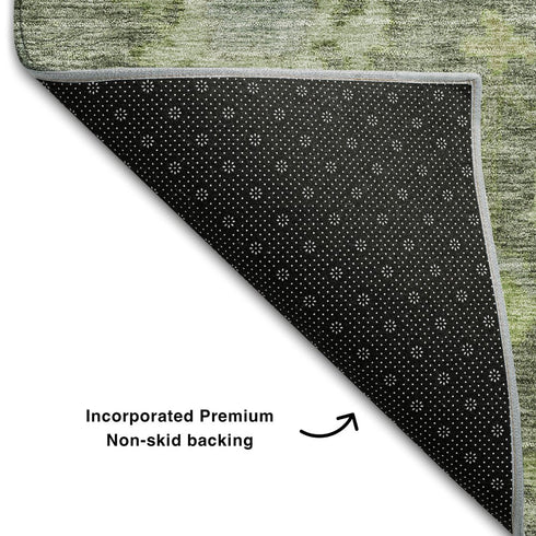 8' X 10' Fern Green And Gray Floral Washable Area Rug With UV Protection