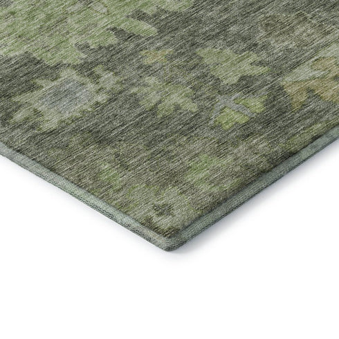 8' X 10' Fern Green And Gray Floral Washable Area Rug With UV Protection