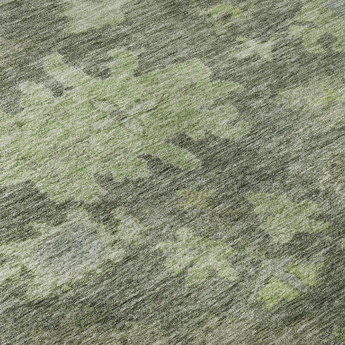 8' X 10' Fern Green And Gray Floral Washable Area Rug With UV Protection