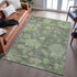 8' X 10' Fern Green And Gray Floral Washable Area Rug With UV Protection