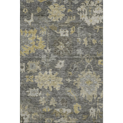 5' X 8' Gray Gold And Beige Floral Washable Area Rug With UV Protection
