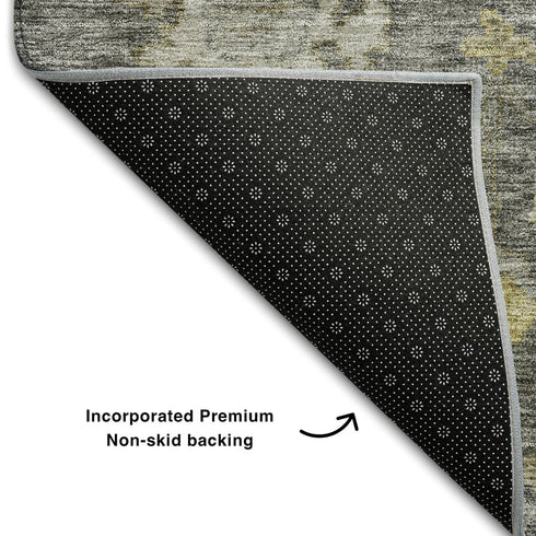 5' X 8' Gray Gold And Beige Floral Washable Area Rug With UV Protection