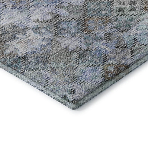 5' X 8' Blue Ivory And Taupe Abstract Geometric Washable Area Rug With UV Protection