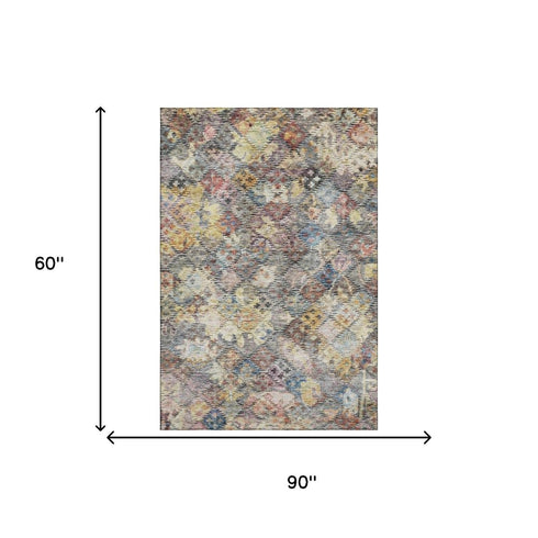 5' X 8' Gold Coral And Blue Abstract Geometric Washable Area Rug With UV Protection