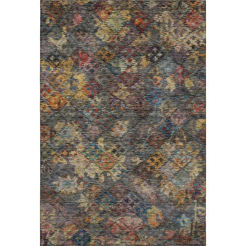 5' X 8' Gray Gold And Coral Abstract Geometric Washable Area Rug With UV Protection