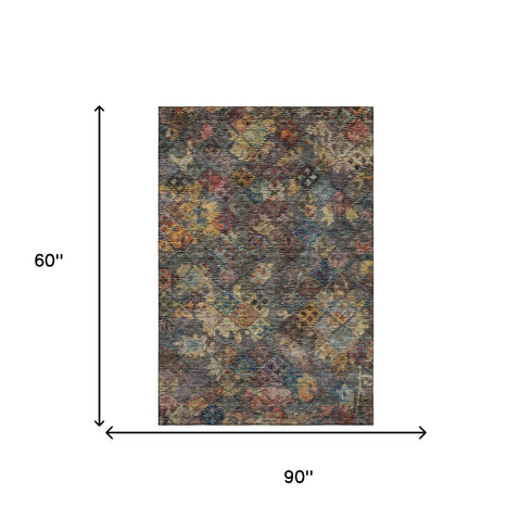5' X 8' Gray Gold And Coral Abstract Geometric Washable Area Rug With UV Protection