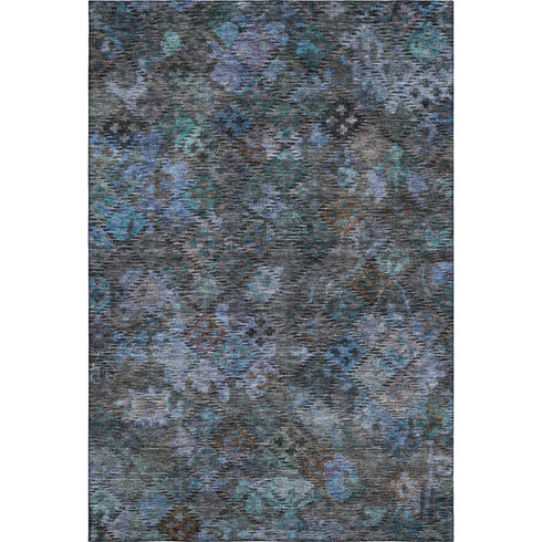 8' X 10' Teal And Charcoal Abstract Geometric Washable Area Rug With UV Protection