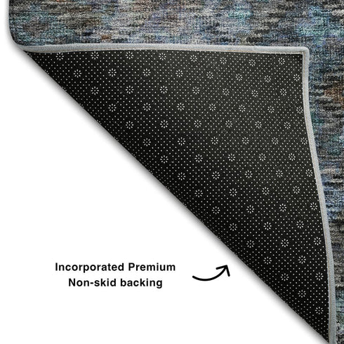 8' X 10' Teal And Charcoal Abstract Geometric Washable Area Rug With UV Protection