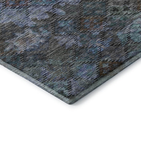 8' X 10' Teal And Charcoal Abstract Geometric Washable Area Rug With UV Protection