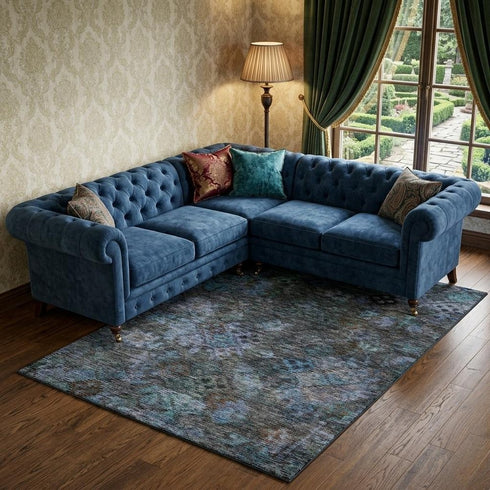 8' X 10' Teal And Charcoal Abstract Geometric Washable Area Rug With UV Protection