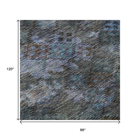 8' X 10' Teal And Charcoal Abstract Geometric Washable Area Rug With UV Protection