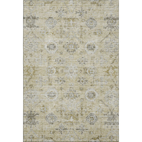 5' X 8' Beige Gray And Brown Damask Washable Area Rug With UV Protection