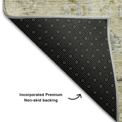 5' X 8' Beige Gray And Brown Damask Washable Area Rug With UV Protection